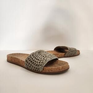 THE SAK Mendocino Gray Tan Static Medallion Hand Crocheted Slide Sandal Women 11